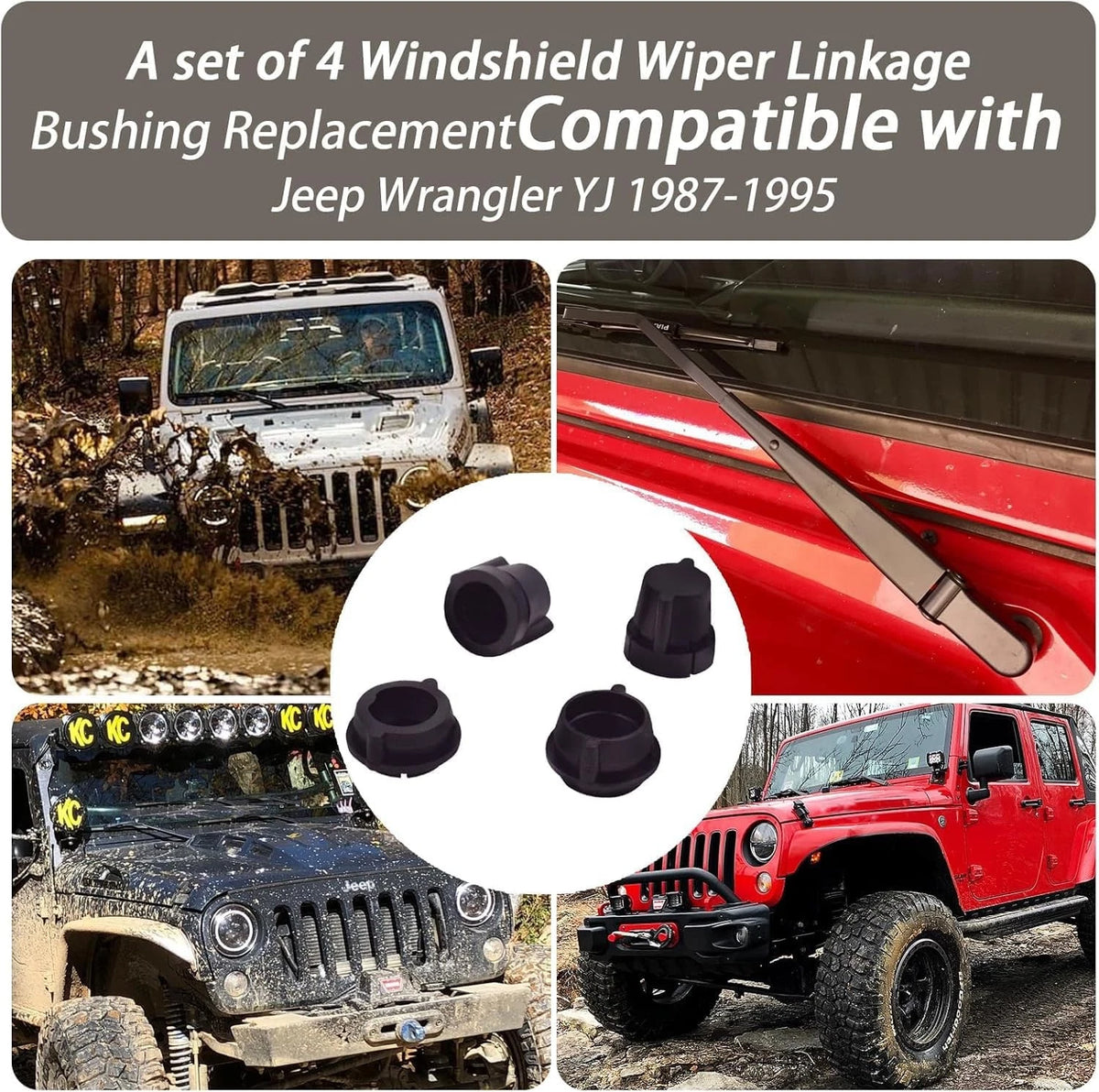 Set of 4 Windshield Wiper Linkage Bushings for Jeep Wrangler YJ (1987–1995) RO-1017