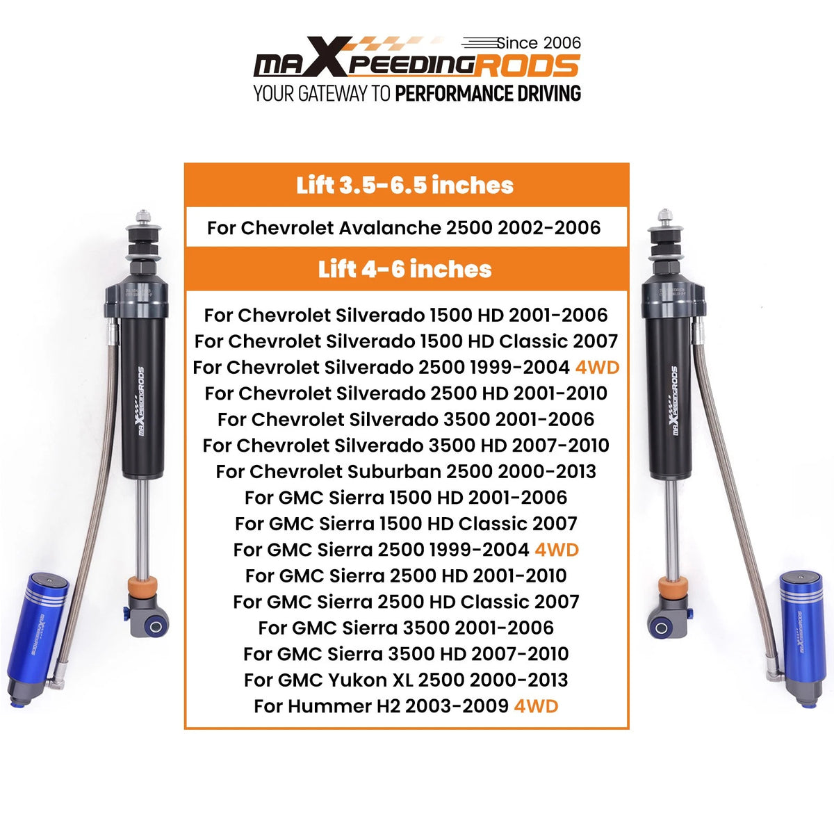 10 Levels Front Reservoir Shocks for Chevy GMC Silverado Sierra (2001–2010)
