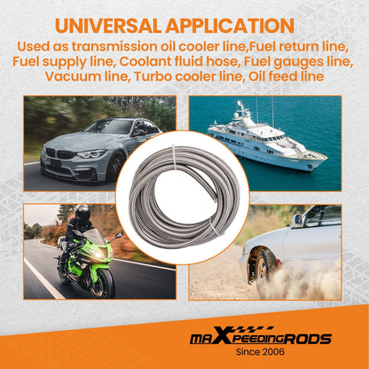 20FT AN10 -10AN Stainless Steel PTFE Braided Oil Fuel Hose Line Kit