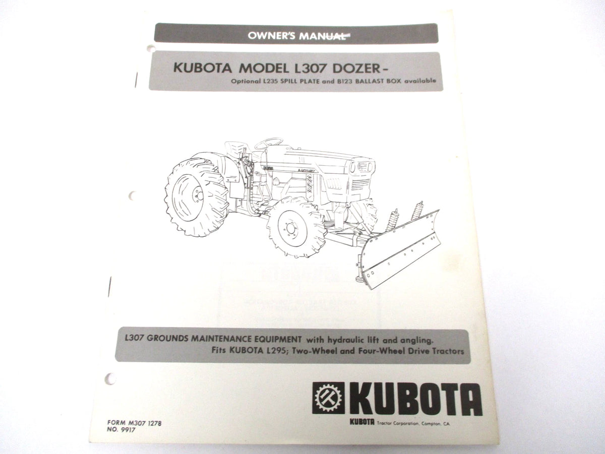 Genuine OEM Owners Manual for Kubota L307 Dozer (70000-70009)