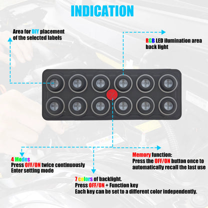 12 Button Switch Panel Touch Control for 12V 24V SSR Relay Box (IP68)