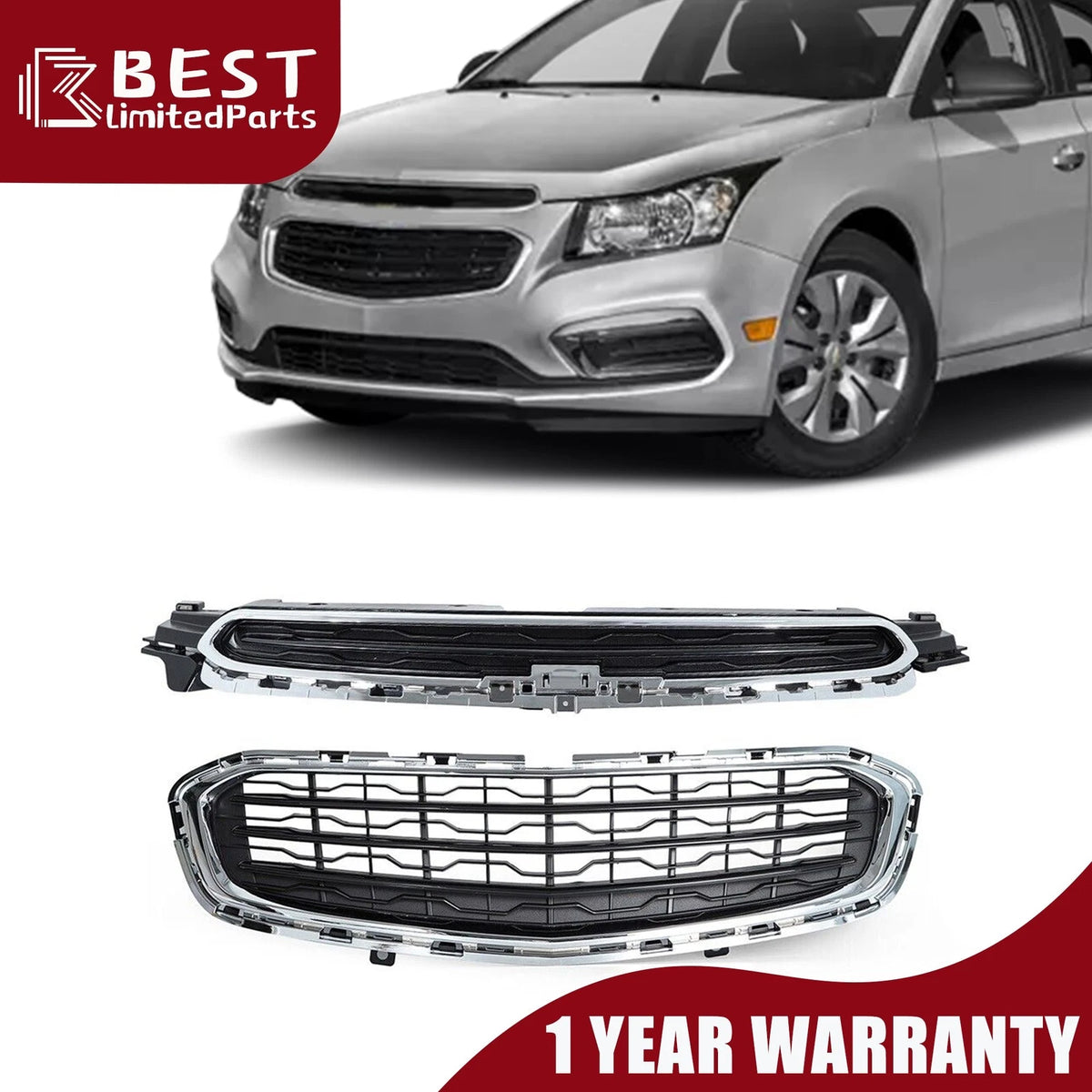 Front Upper & Lower Grille for Chevrolet Cruze Limited (2015–2016) Chrome Black