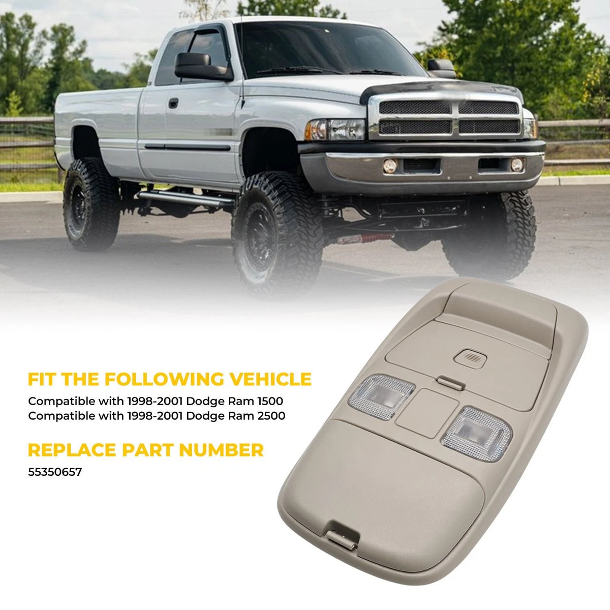 Overhead Console Dome Light Storage for Dodge Ram 1500 2500 (1998–2002) 55350657