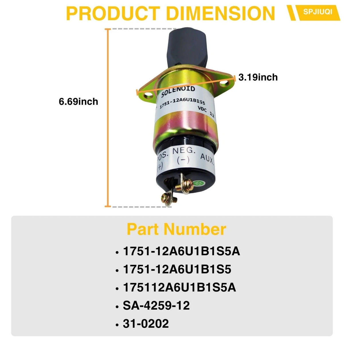 12V Fuel Stop Solenoid 1751-12A6U1B1S5 SA-4259-12 for Kubota 3A