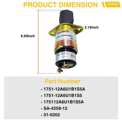 12V Fuel Stop Solenoid 1751-12A6U1B1S5 SA-4259-12 for Kubota 3A