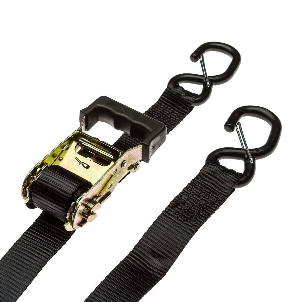 2-Pack Ratchet Tie-Down Straps 1-3/8" x 7' with S-Hooks for Universal Use