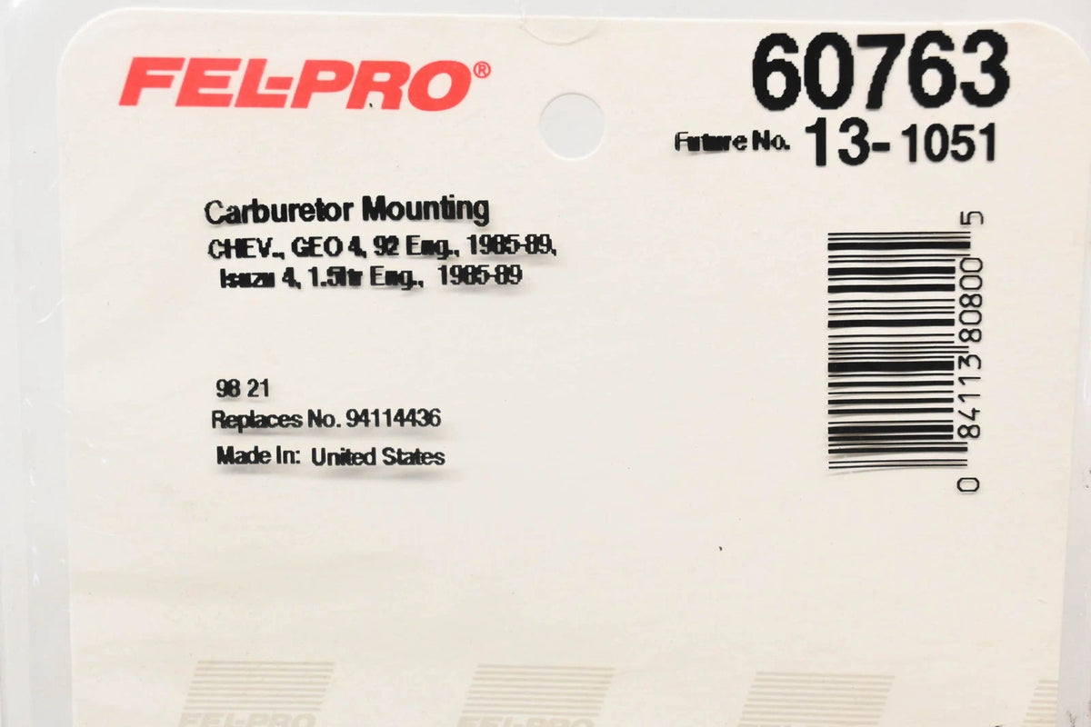 Carburetor Mounting Gasket for Fel-Pro 60763, 94114436 (NOS)