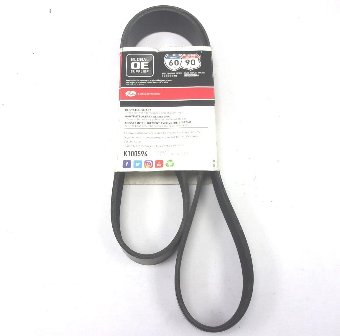 Gates Serpentine Micro-V Belt 10PK1509 for K100594 (60" x 1-3/8")