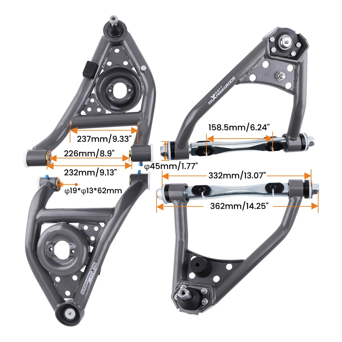 Set of 2 Tubular Upper Lower Control Arms for Camaro Firebird Nova (1967–1974)