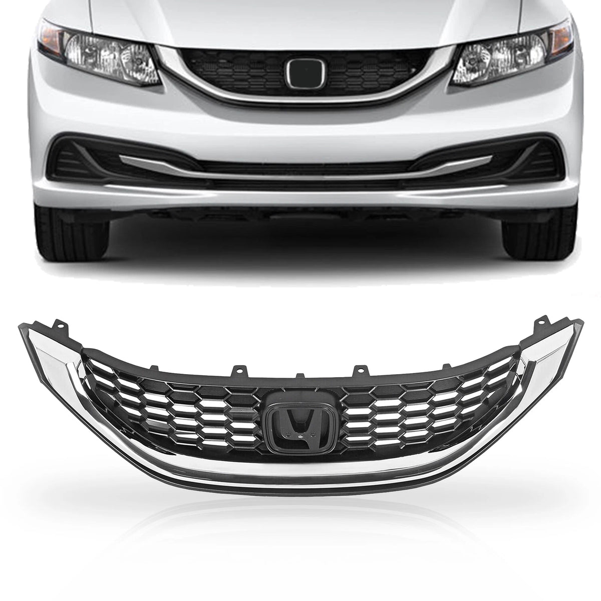 Front Upper Black Grille Assembly for Honda Civic Sedan (2013–2015)