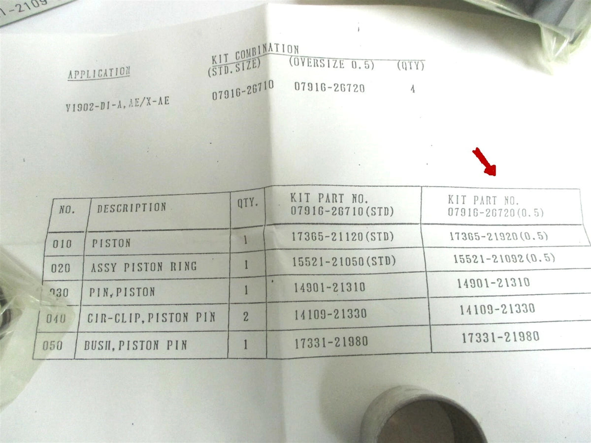 Piston/Ring Kit +0.5mm for Kubota V1902-DI (07916-26720)