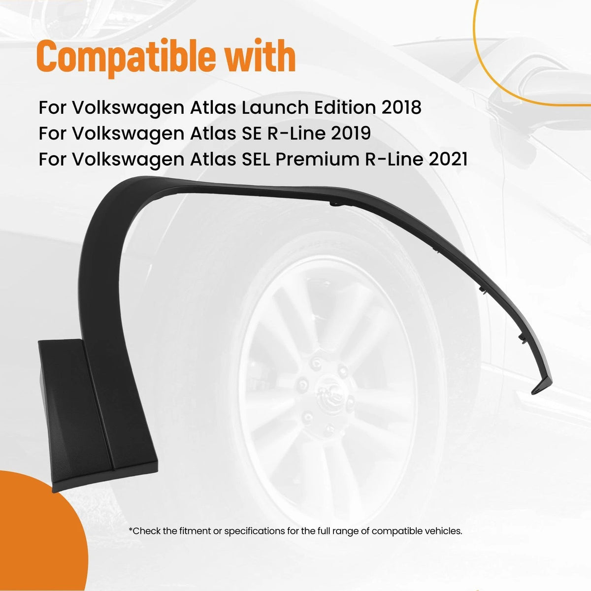 Fender Flare Molding Right Front for VW Atlas (2018–2021) 3CN853718B9B9 Black