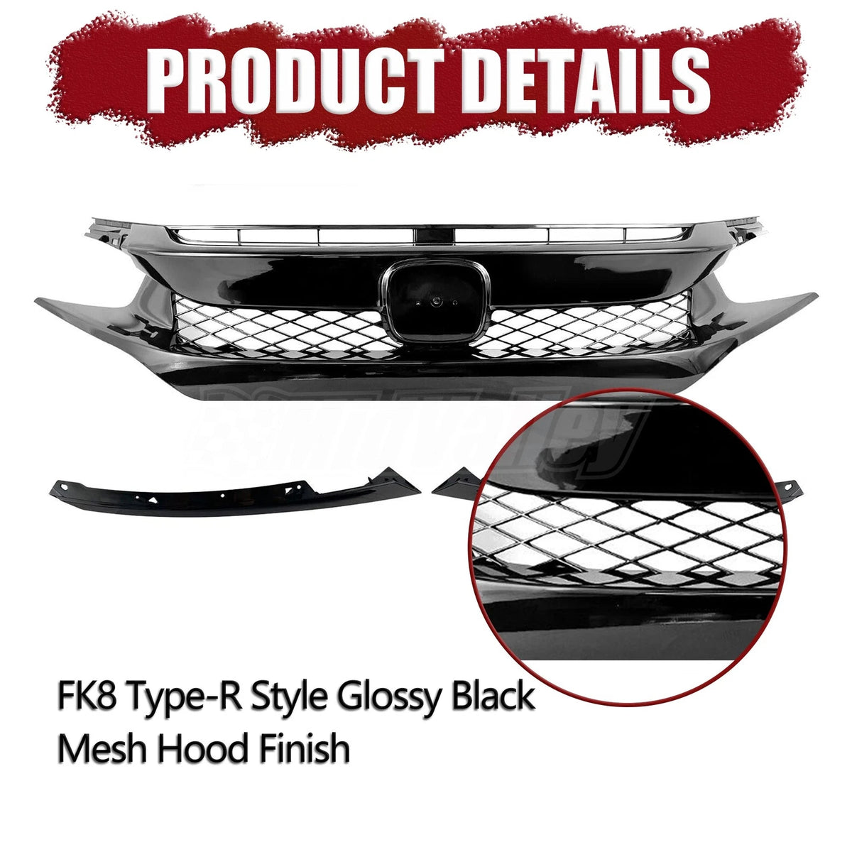 Type R Style Front Grille for Honda Civic (2016–2018)