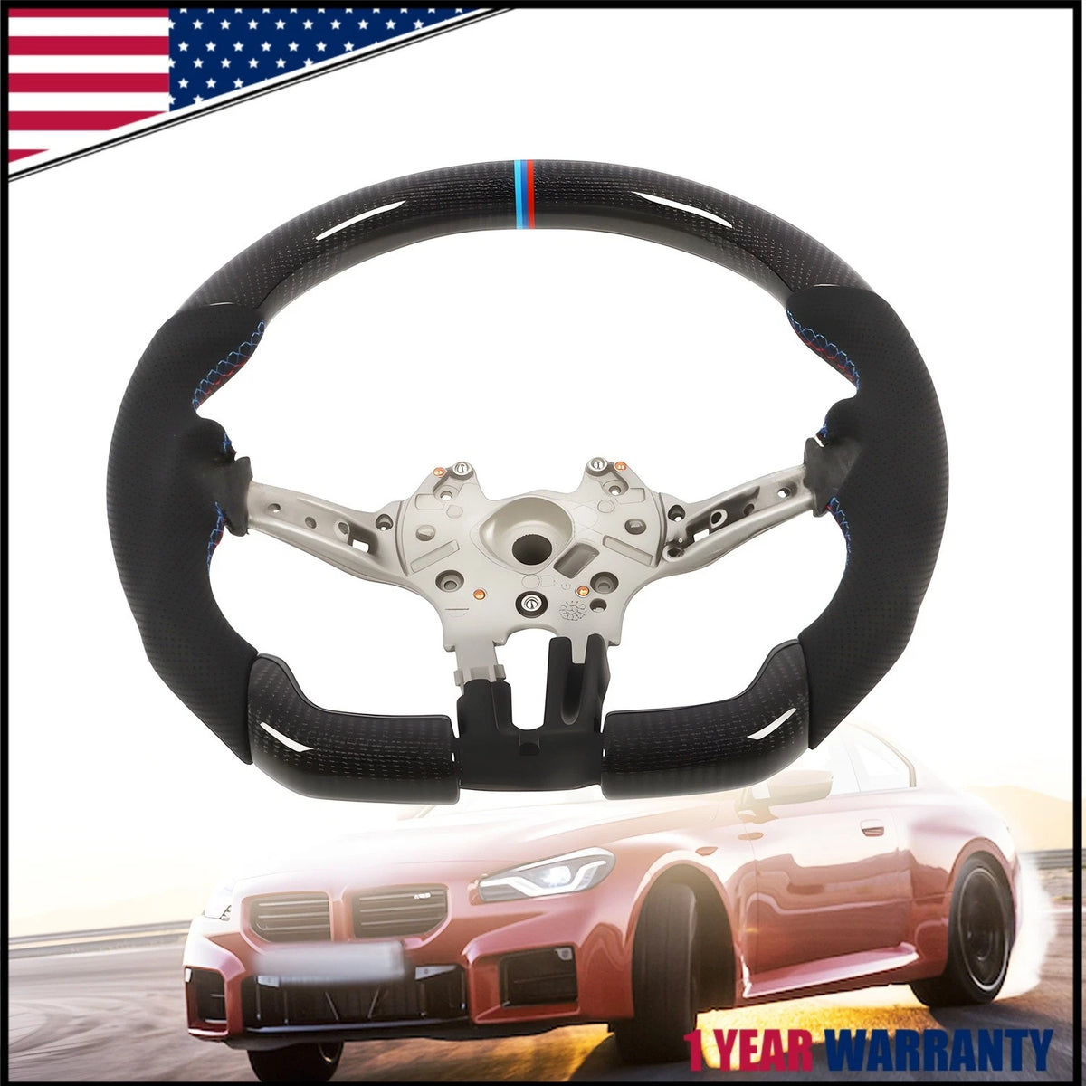 Real Carbon Fiber Steering Wheel for BMW M2 M3 M4 F80 F15 F30 (2014–2020)