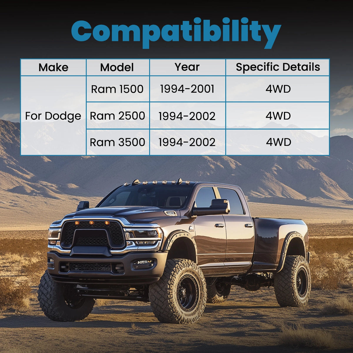Adjustable Track Bar for Dodge Ram 2500 3500 1994–2002 (0"-4" Lift)