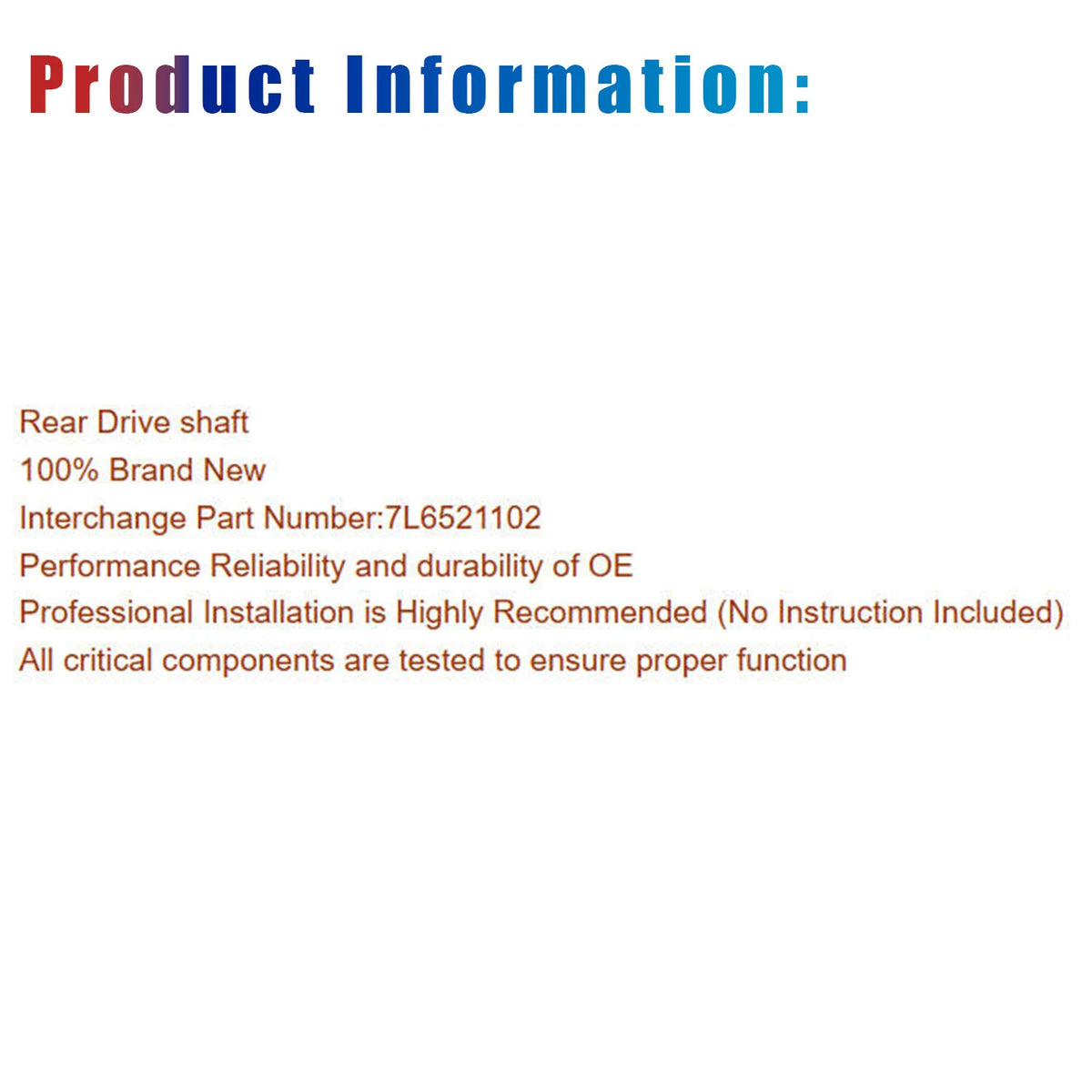 Driveshaft Assembly for Porsche Cayenne (2003–2010) & VW Touareg (2004–2010) 7L6521102