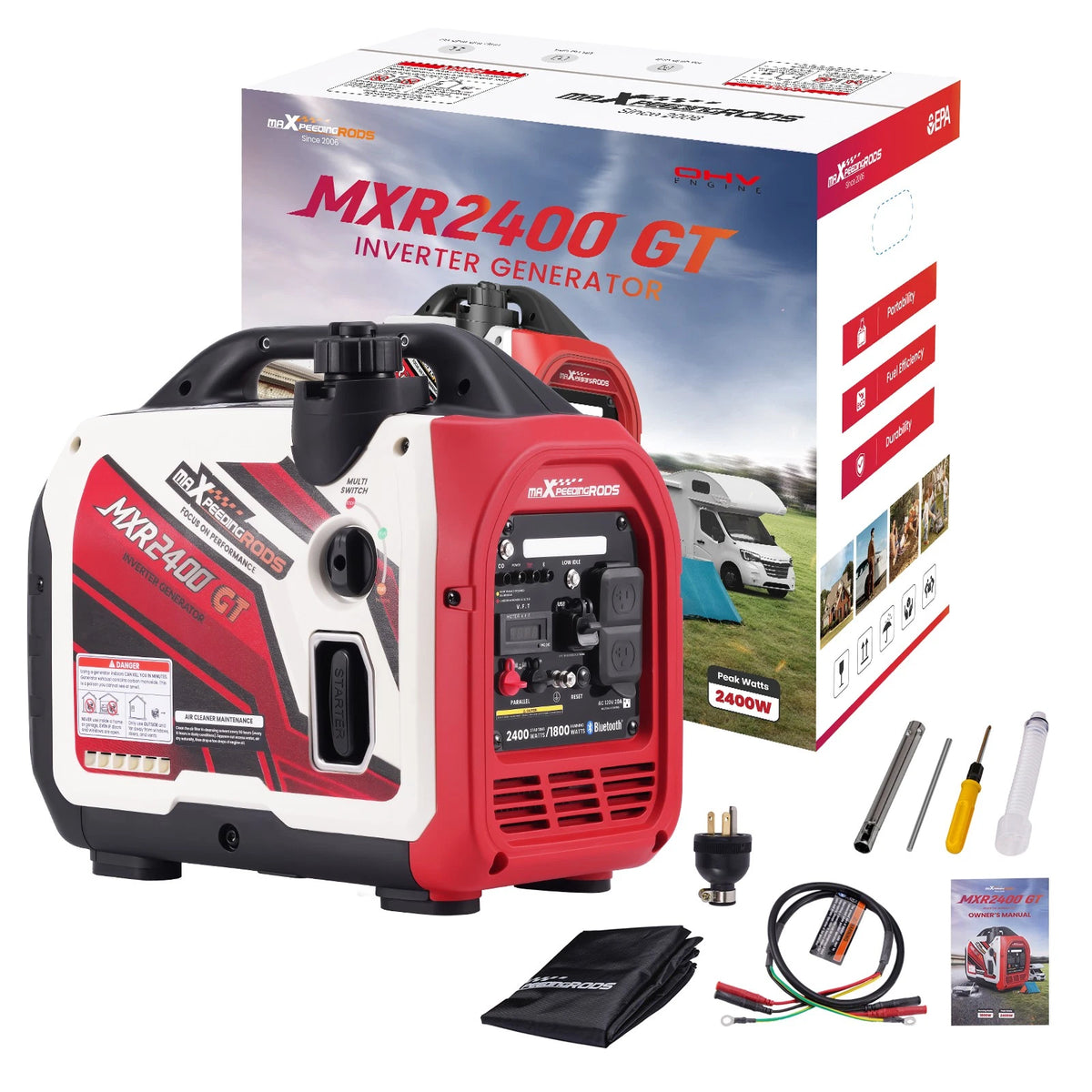 Inverter Generator 2400W Super Quiet 58dB with CO Auto Shutdown