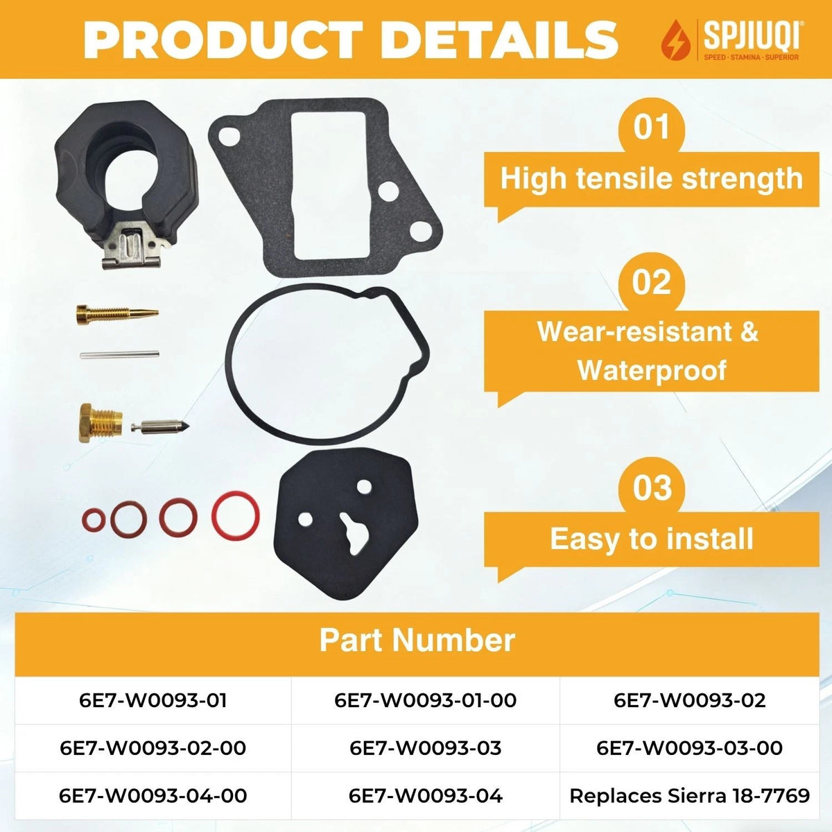 Carburetor Repair Kit 6E7-W0093-03 for Yamaha Mariner Outboard 15HP (1984–1992)
