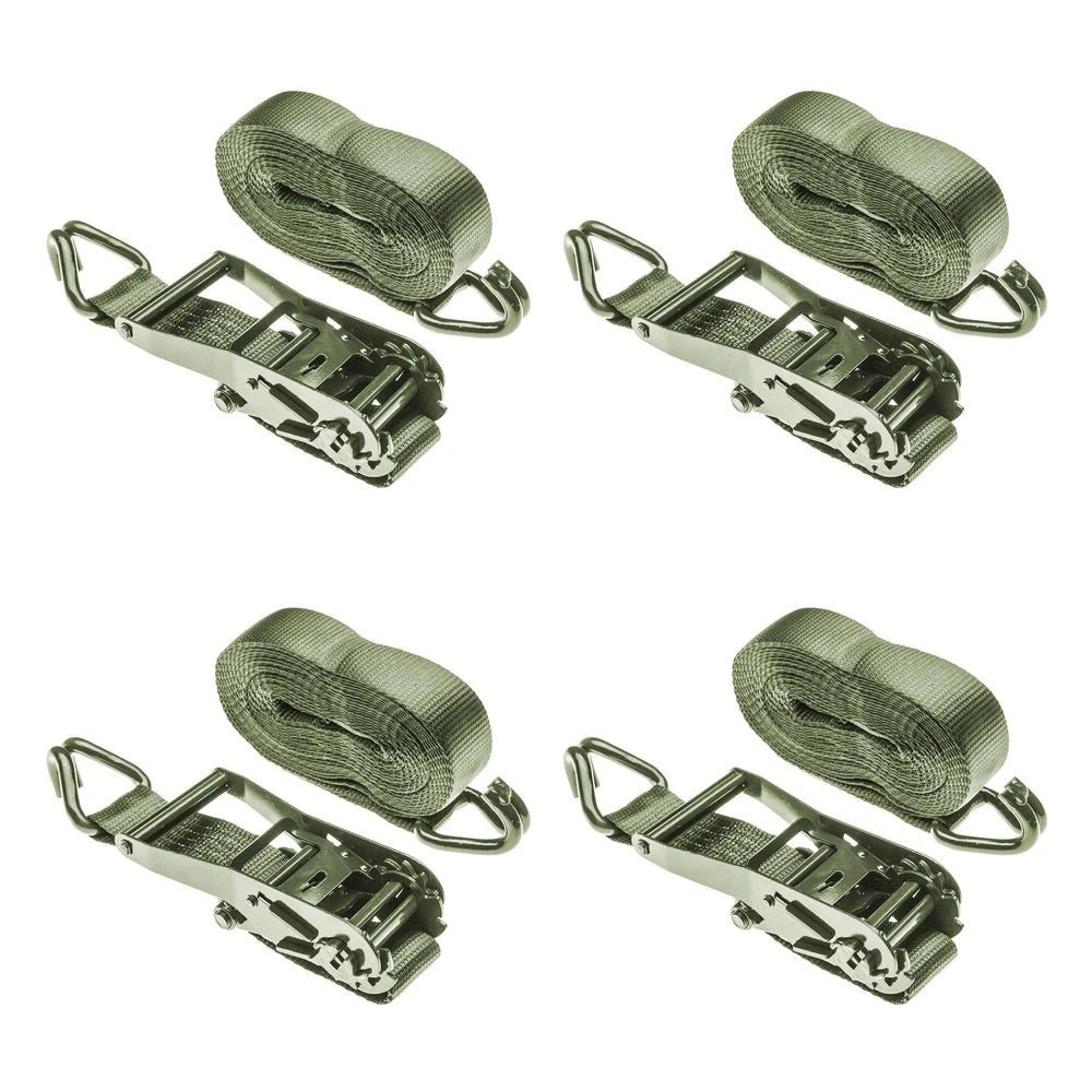 Set of 4 Ratchet Straps 2" x 27' with J-Hooks for Universal Use