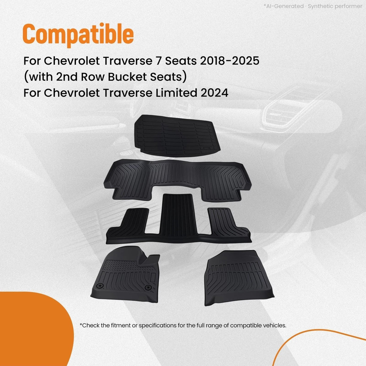 All-Weather TPE Floor Mats for Chevrolet Traverse (2018–2024) Waterproof Black