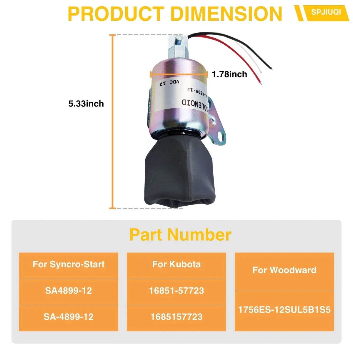 Fuel Shut-Off Solenoid 16851-57723 SA-4899-12 for Kubota D722 D902 Z482