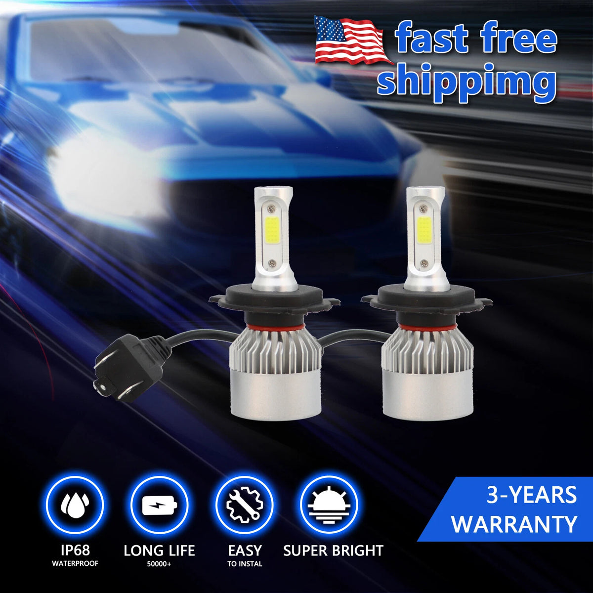LED Headlight Kit H4 HB2 9003 6000K for Honda Civic (1992–2003)