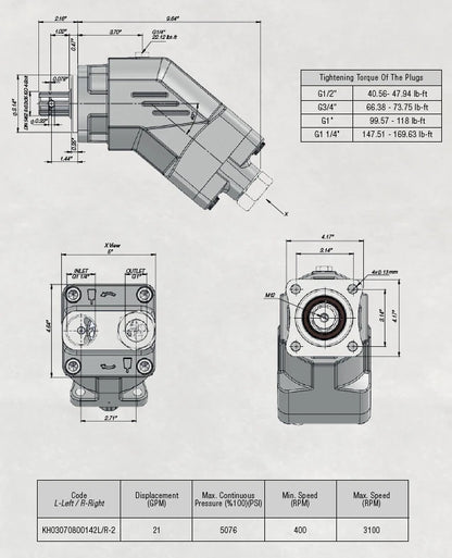 Aluminum Bent Axis Hydraulic Pump 21 GPM for