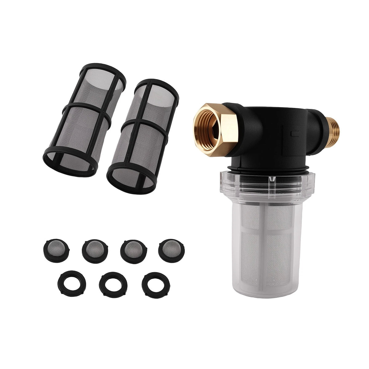 3/4" Hose Sediment Filter for Pressure Washer (Inline, Brass, 100 Mesh)