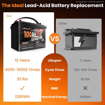 12V 100Ah LiFePO4 Deep Cycle RV Battery with Low Temp Protection BMS