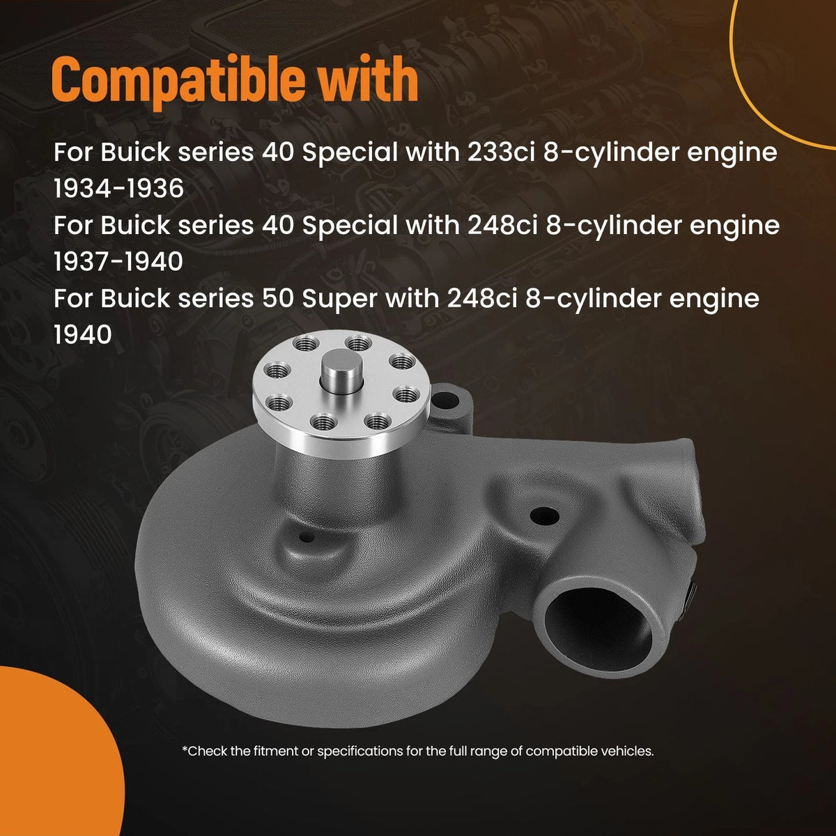Water Pump Kit for Buick Series 40 50 Special/Super 8cyl (1934–1940) WP30P 1328454