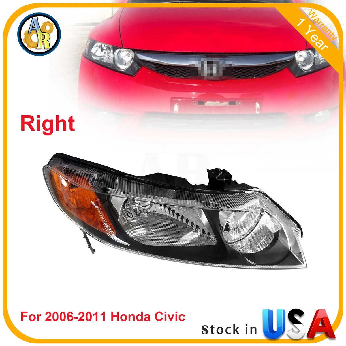 Headlight Passenger Right Side for Honda Civic (2006–2008)