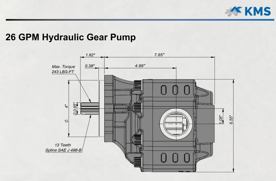 Hydraulic Gear PTO Pump 26 GPM for BD (SAE-B 13T, 4 Port, 3190 PSI)