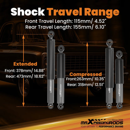 Lowering Shock Kit for Chevy GMC C10 (1973–1987) 2-5" Front & 4-7" Rear