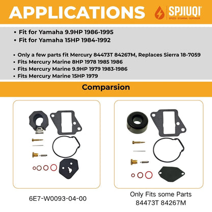 Carb Rebuild Parts for Yamaha Outboard 15hp (Replaces 6E7-W0093-01, 18-7769)