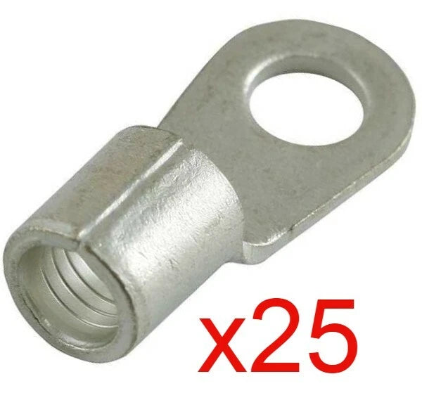 25 Brazed Seam Ring Terminals 6 AWG for Various Applications (Electro Tin Plated)