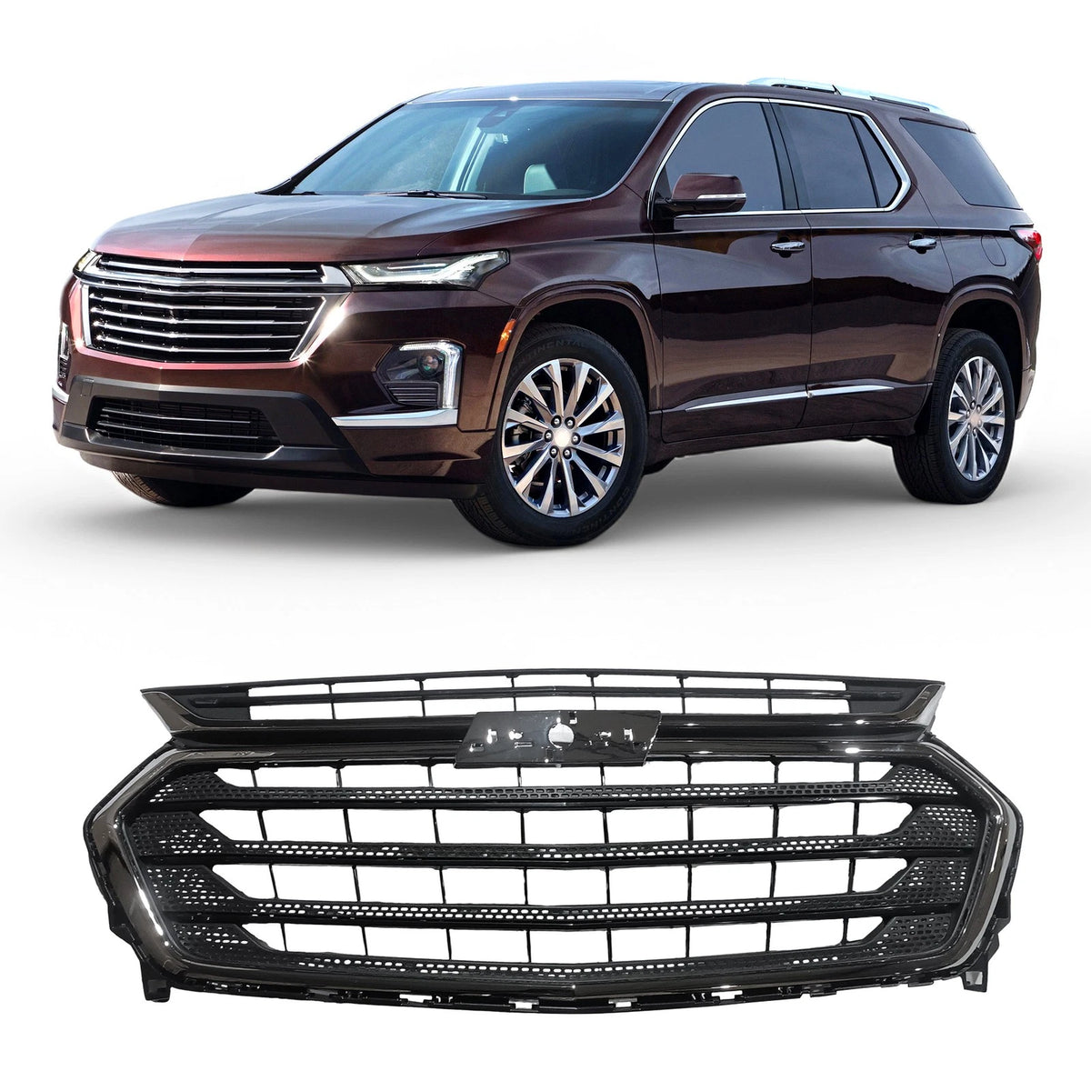 Black Chrome Front Bumper Upper Grille for Chevy Traverse (2018–2021)