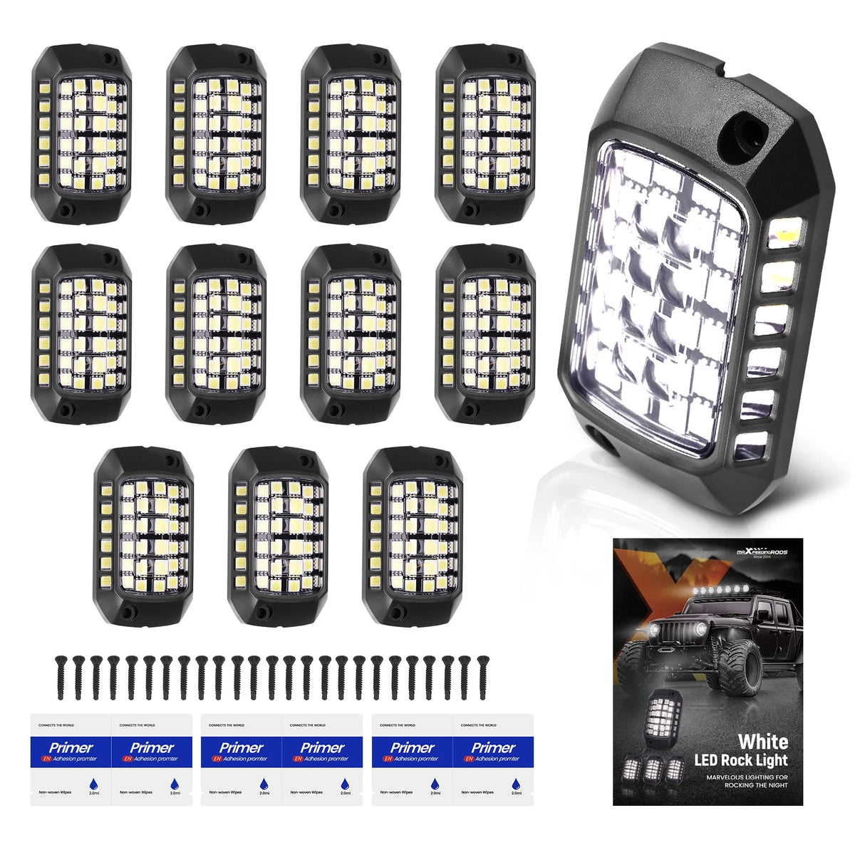 12 Pods LED Rock Lights for Trucks (6000K Pure White)