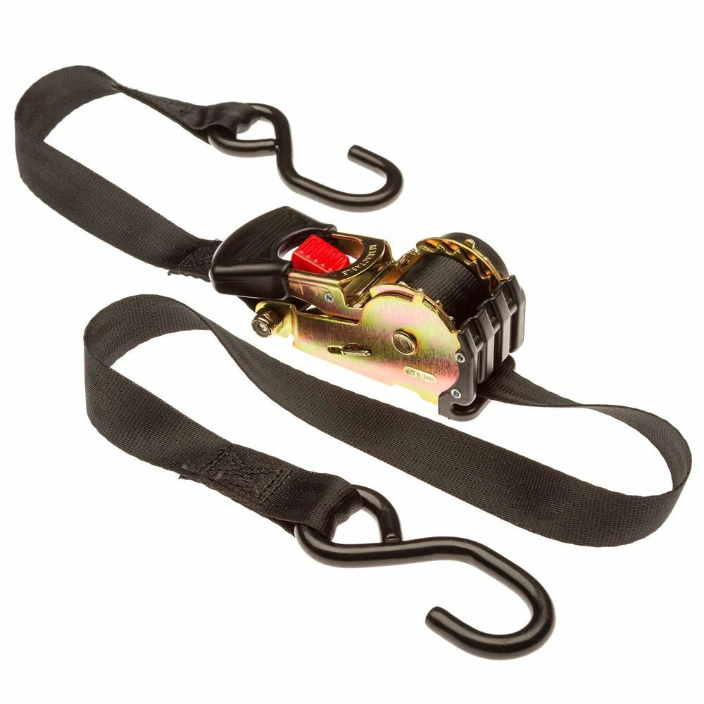 1" x 6ft Retractable Ratchet Tie-Down Strap for Universal Use