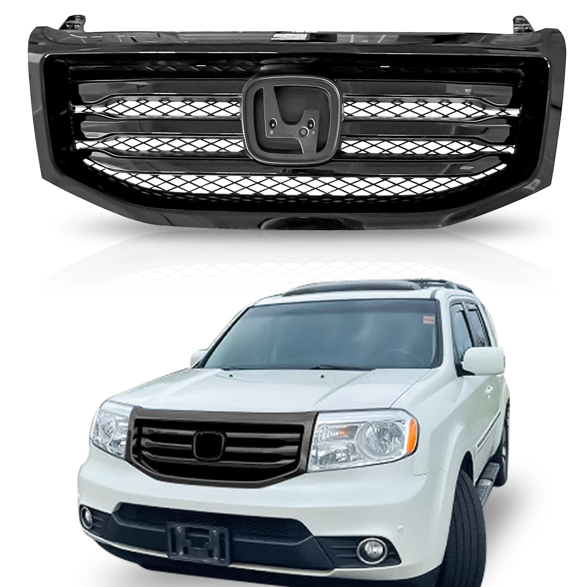 Front Bumper Upper Grill Grille Assembly for Honda Pilot (2012–2015)