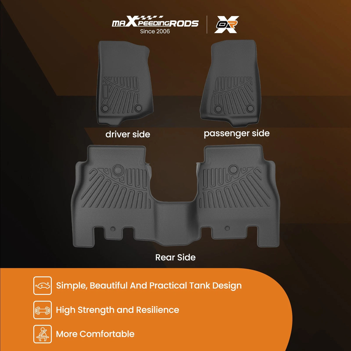 3Pcs TPE Floor Mats for Jeep Wrangler JL 4-Door (2018–2024) All Weather