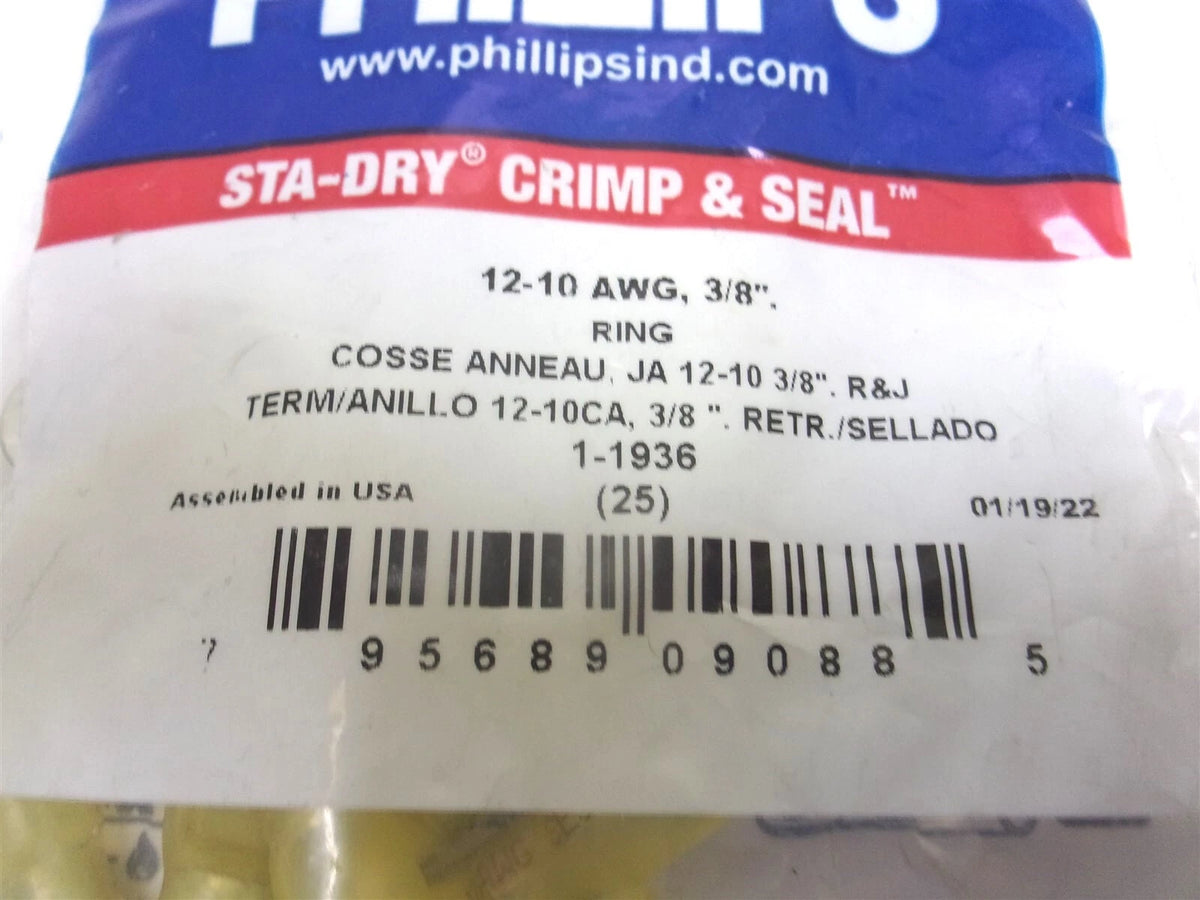 25X Heat Shrink Ring Terminal Yellow 12-10 Gauge 3/8" for Phillips (1936)