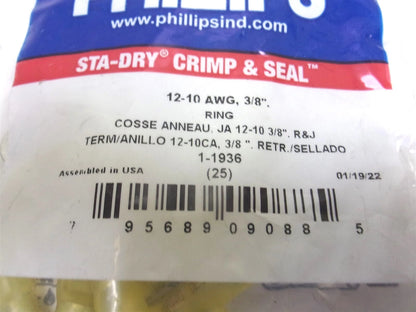 25X Heat Shrink Ring Terminal Yellow 12-10 Gauge 3/8" for Phillips (1936)