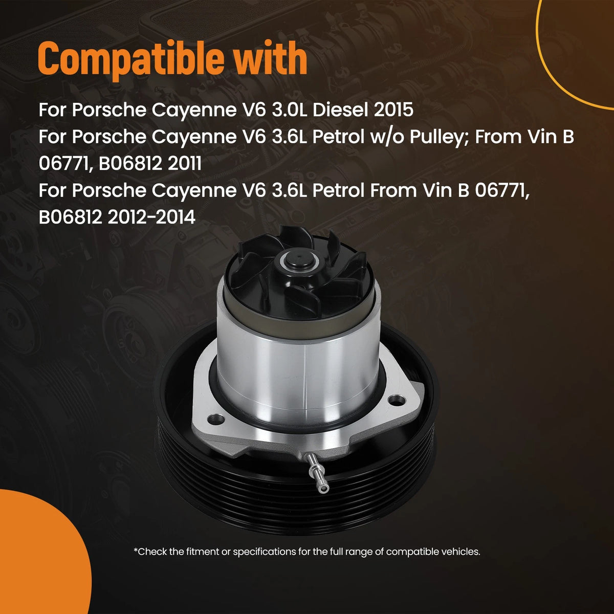 Coolant Water Pump for Porsche Cayenne V6 3.6L (2012–2017) 03H121008HX 95810603300