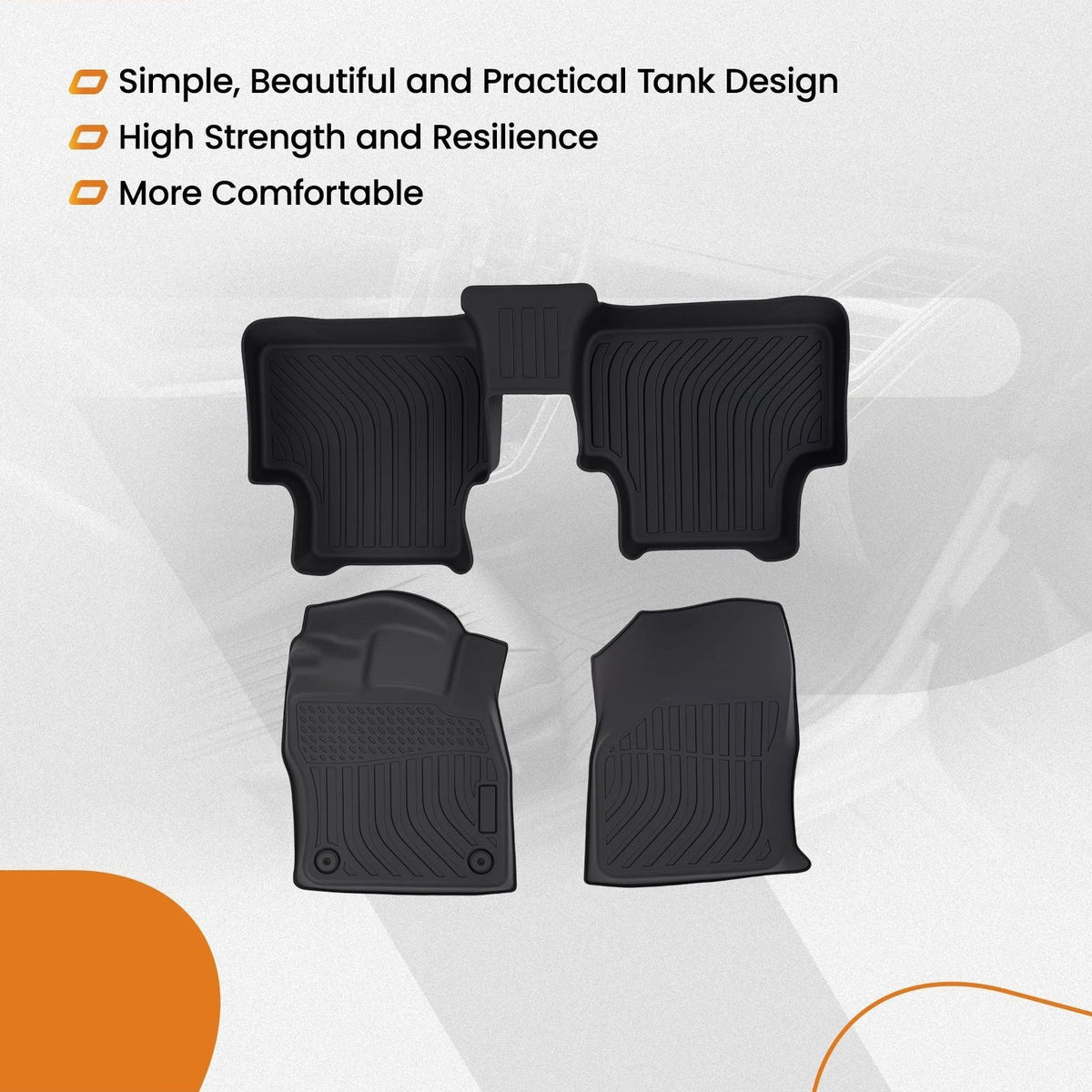 Set of 4 Black TPE All Weather Floor Mats for Volkswagen Jetta (2019–2024)