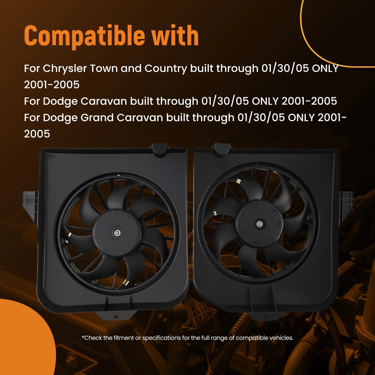 2X Cooling Fan Assembly for Chrysler Town & Country Voyager (2001–2005) 4809171AC