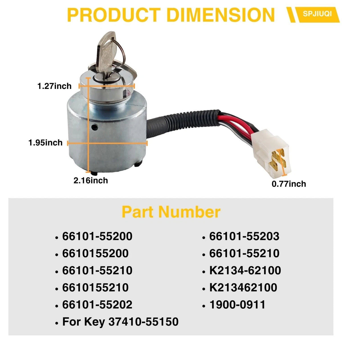 Ignition Switch w/ Keys for Kubota Tractor BX1500D BX1800D BX1830D (66101-55200)