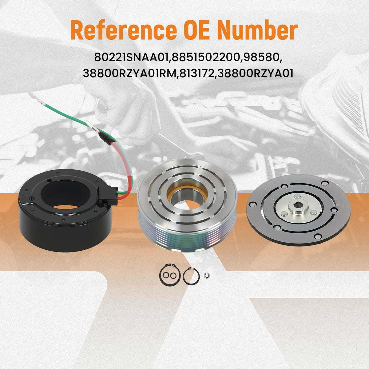 7PK Air Conditioning Compressor Clutch Kit for Honda CR-V (2007–2015) Civic (2012–2014) 2.4L