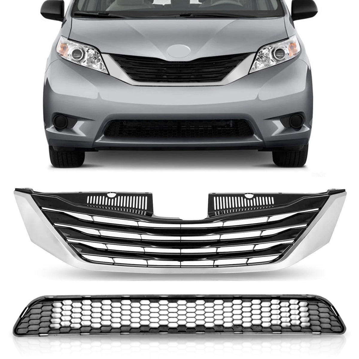 Set of 2 Front Grilles for Toyota Sienna (2011–2017) TO1036120