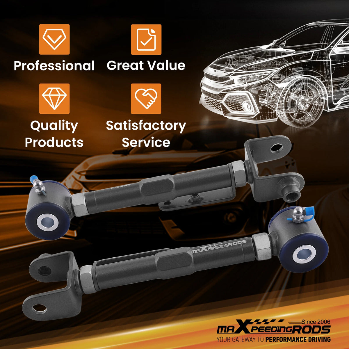 2X Rear Upper Adjustable Camber Control Arms Kit for Honda CR-V (2002–2006)