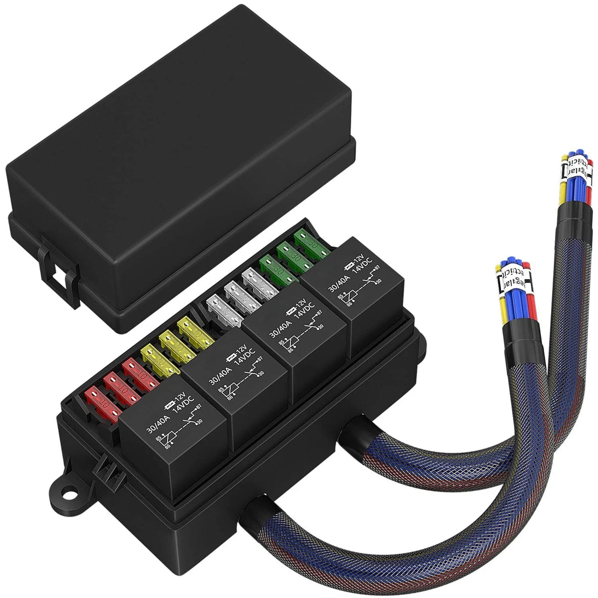 12V Fuse Relay Box with 4 Relays & 12 Way ATC/ATO Fuses for Auto Marine Boat